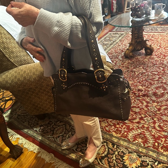 Vintage Michael Kors, leather chocolate brown with gold studs comes with duster - Picture 9 of 9